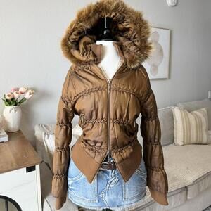 Vintage Italian Fur Trim Puffer Jacket